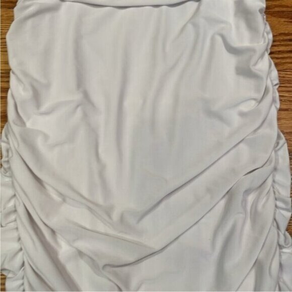 Pretty Little Thing Women's Midi Dress Tube Ruched Side Strapless White Draped - Picture 11 of 12